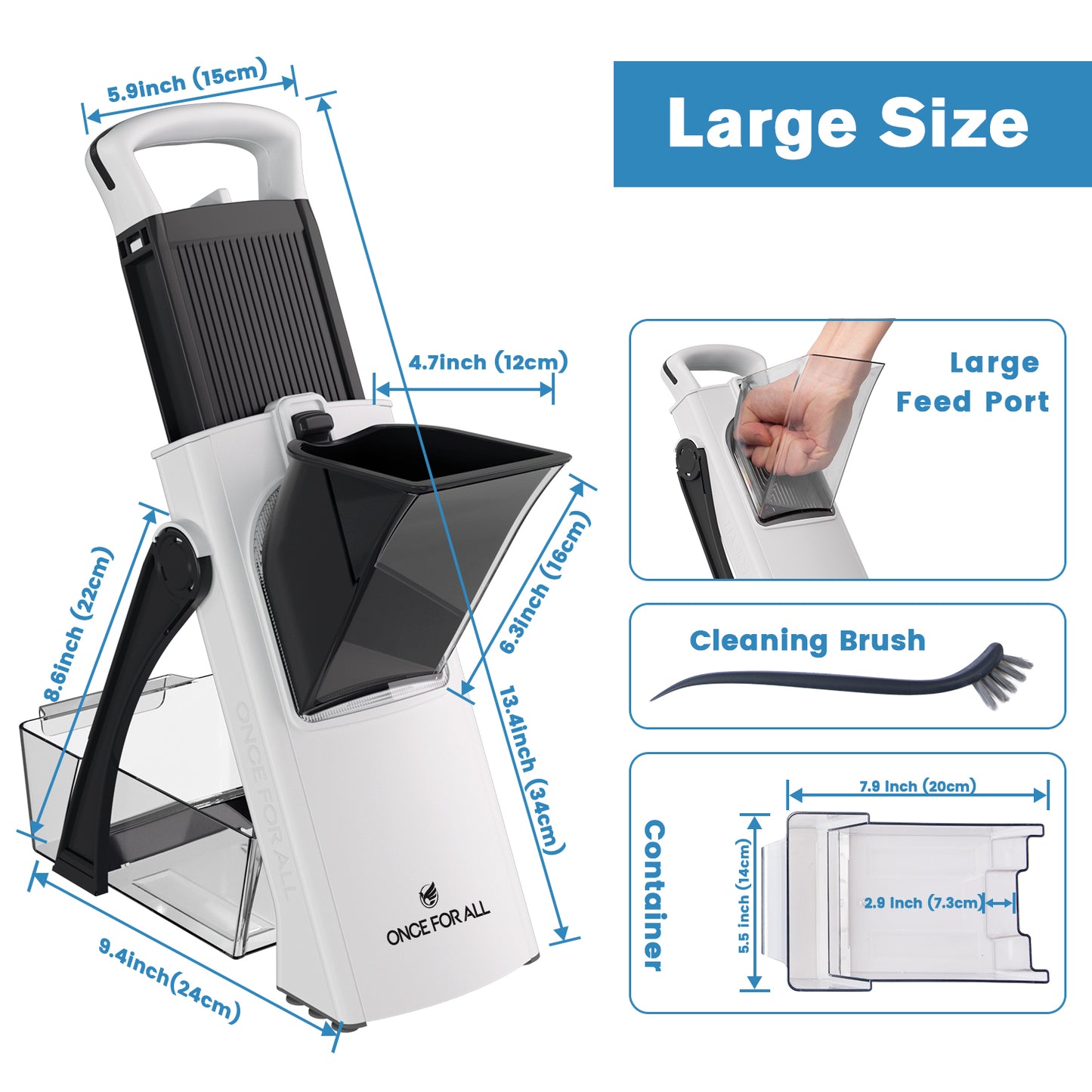 ONCE FOR ALL Upgrade Safe Mandoline Slicer Plus, Biger Size, Adjustable Vegetable Food Chopper Potato Fries Cutter, Detachable Blade, Kitchen Chopping Artifact, Gift (Black)