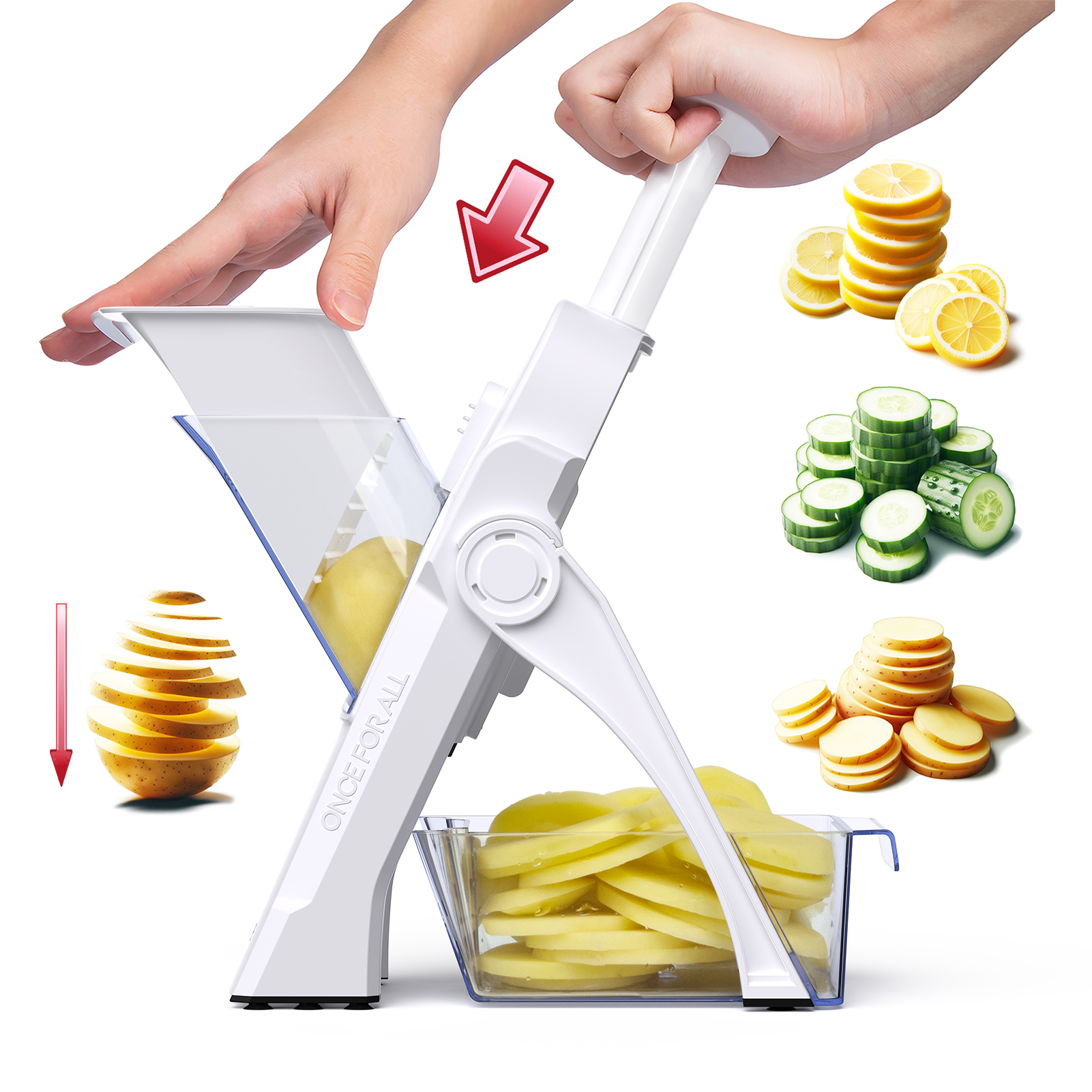 ONCE FOR ALL Safe Mandoline Slicer For Kitchen, Professional Vegetable Slicer For Food Potato Slices, Thickness Adjustable 0.1-8 mm Kitchen Artifact Fast Meal Prep