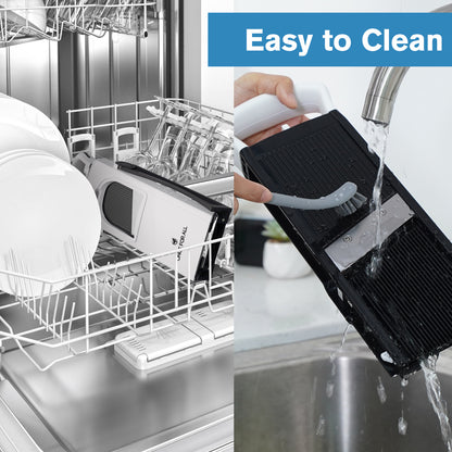 ONCE FOR ALL Upgrade Safe Mandoline Slicer Plus, Biger Size, Adjustable Vegetable Food Chopper Potato Fries Cutter, Detachable Blade, Kitchen Chopping Artifact, Gift (Black)