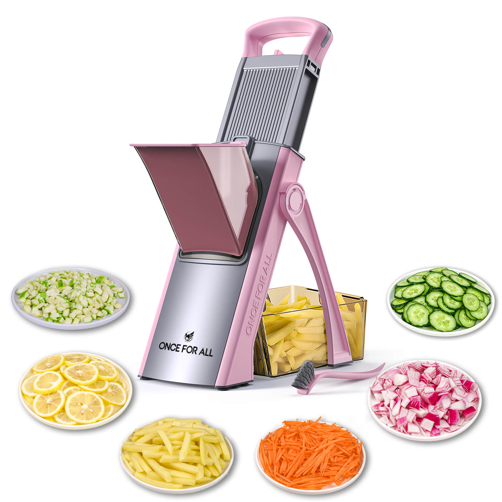 ONCE FOR ALL Upgrade Safe Mandoline Slicer Plus, Biger Size, Adjustable Vegetable Food Chopper Potato Fries Cutter, Detachable Blade, Kitchen Chopping Artifact, Gift (SkyBlue)
