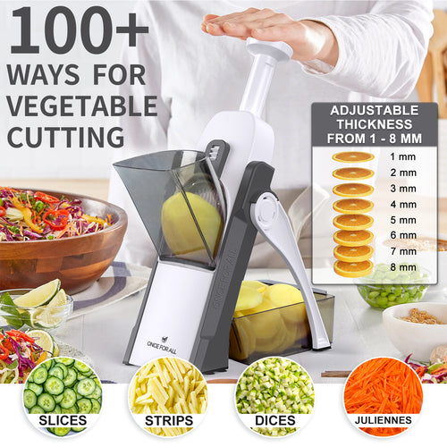ONCE FOR ALL Safe Mandoline Slicer, Multi Vegetable Chopper, Potato Slicer for Kitchen, 4 Modes 100+ Presets Adjustable Thickness, French Fry Cutter (5 in 1)
