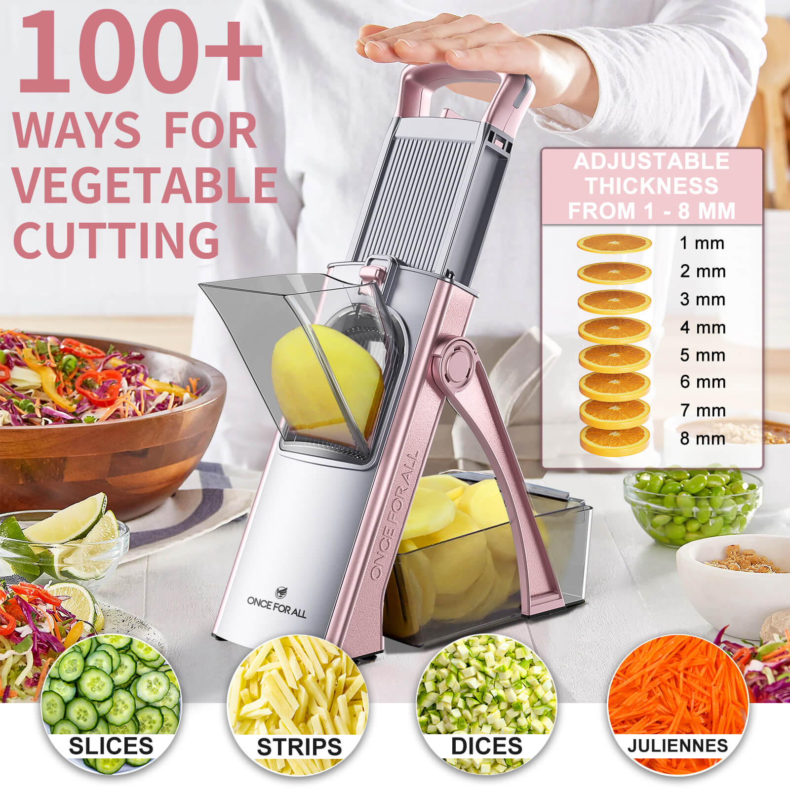 ONCE FOR ALL Upgrade Safe Mandoline Slicer Plus, Biger Size, Adjustable Vegetable Food Chopper Potato Fries Cutter, Detachable Blade, Kitchen Chopping Artifact, Gift (SkyBlue)